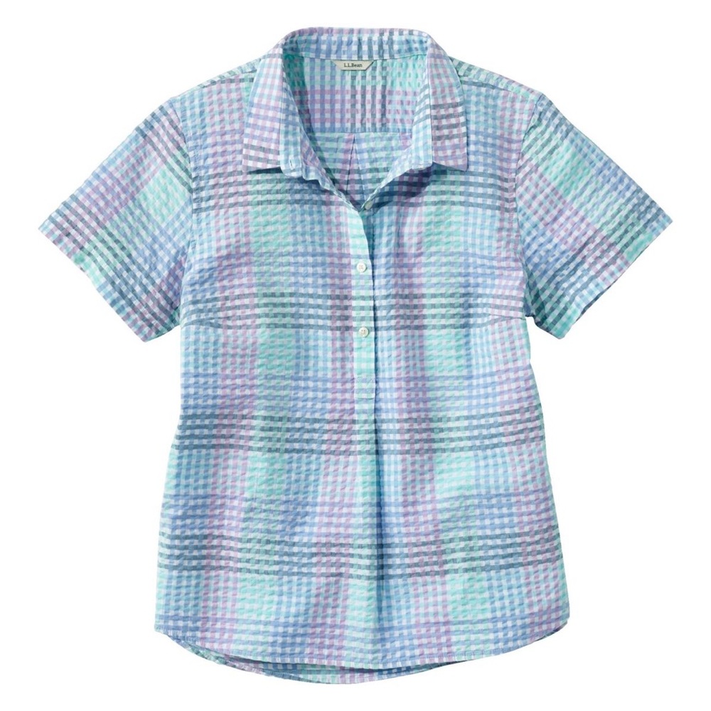 L.L. Bean Vacationland Seersucker Shirt,‎ Short-Sleeve Popover Plaid